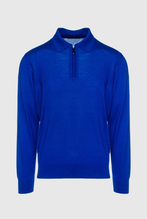 Long-sleeved silk and cashmere polo blue for men - photo 1