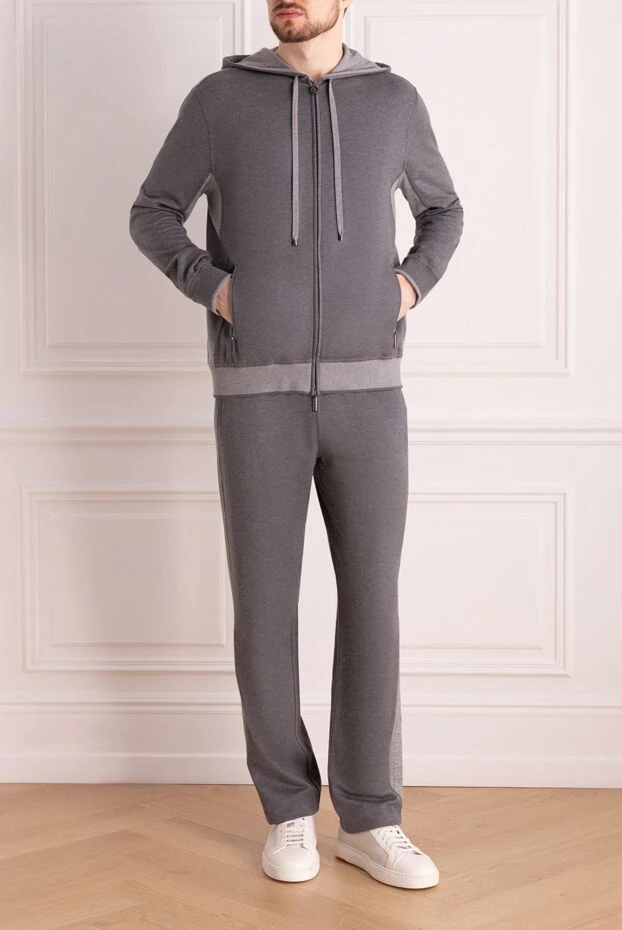 Костюм спортивный мужской из хлопка и эластана серый - фото 2