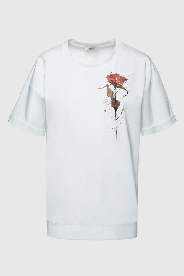 White cotton womens T-shirt with a flower print