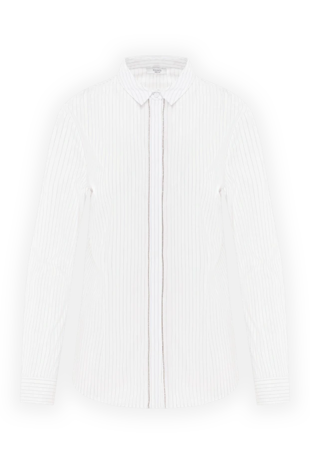 Women's striped blouse with a monili chain along the placket white - photo 1
