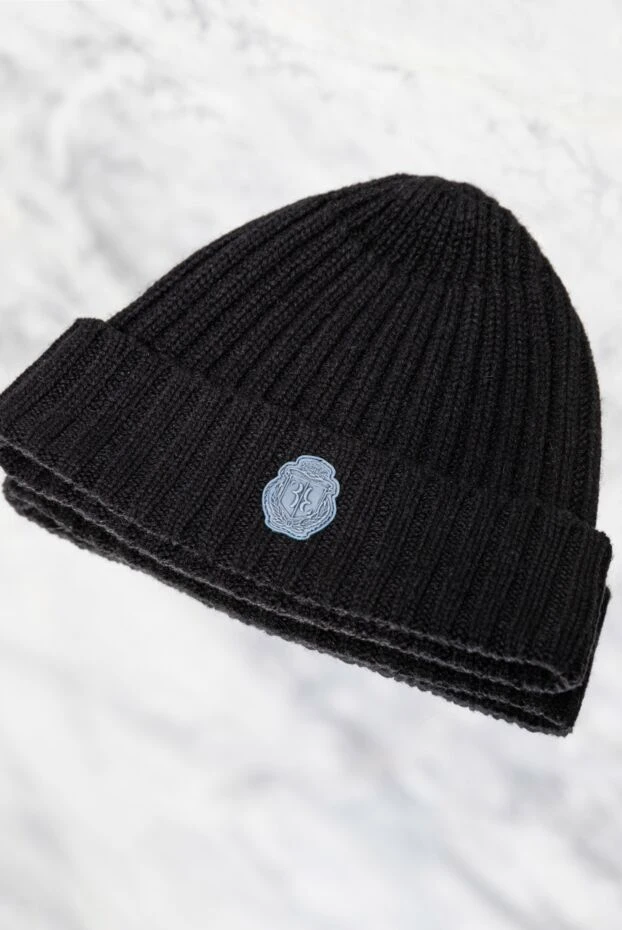 Billionaire black knitted hat with voluminous elastic band and contrasting patch 157135 - photo 2