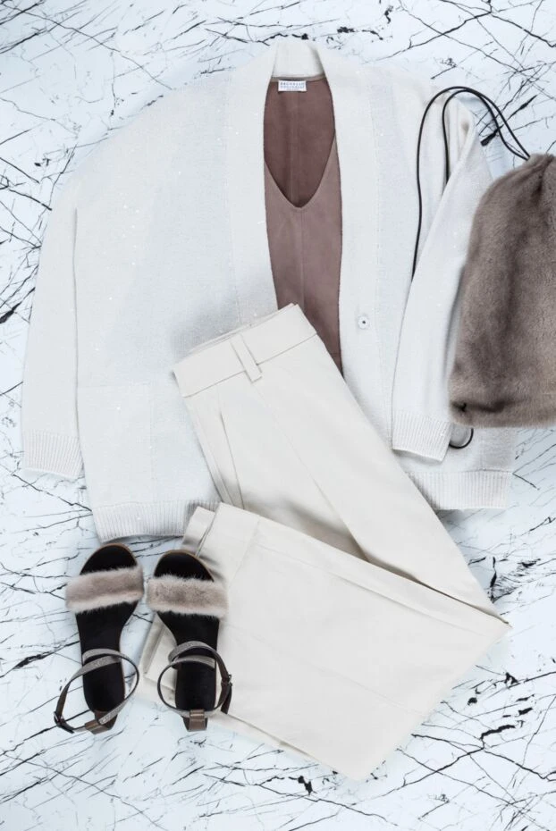 Кардиган белый из смесовой пряжи с люрексом - фото 2