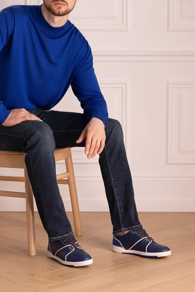 Stefano Ricci blue leather snickers for men 157218 - photo 2