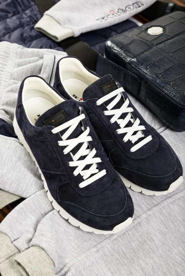 Темно-сині кросівки з м'якого нубуку з фактурною підошвою - фото 2