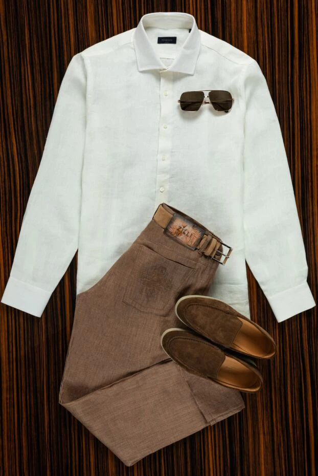 Tombolini men's solid color shirt made of natural white linen 157339 - photo 2
