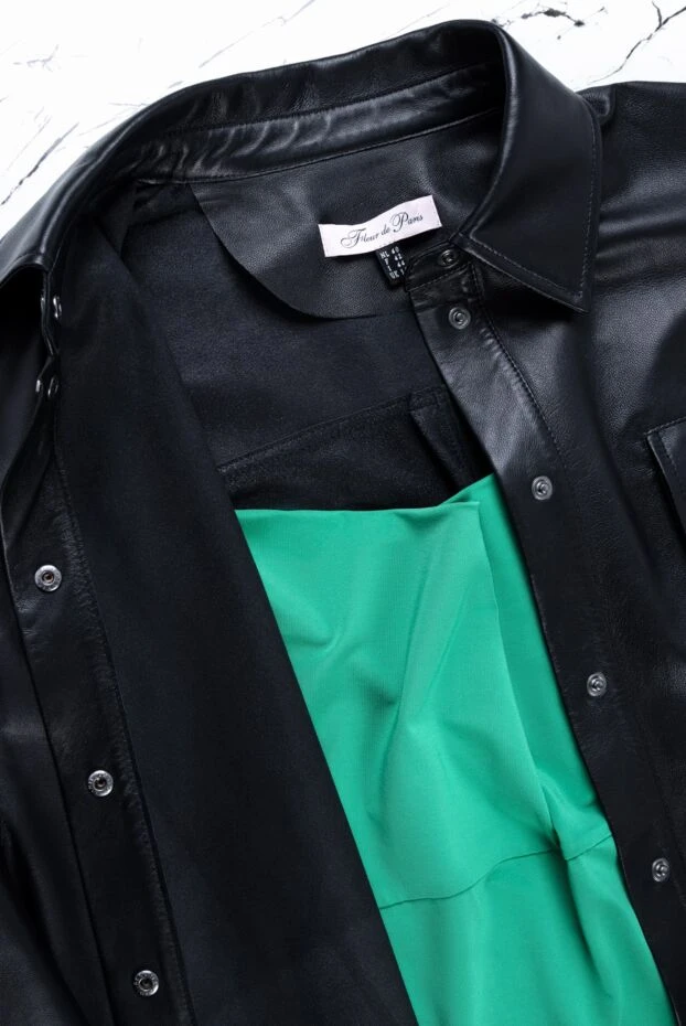 Fleur de Paris women's leather shirt with pocket black 157417 - photo 2