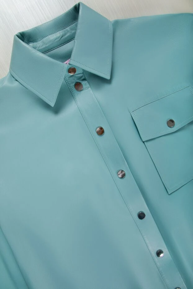 Fleur de Paris women's leather shirt with pocket blue 157418 - photo 2