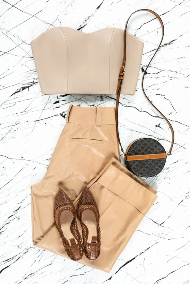 Fleur de Paris light brown leather trousers with turn-ups and high waist 157421 - photo 2