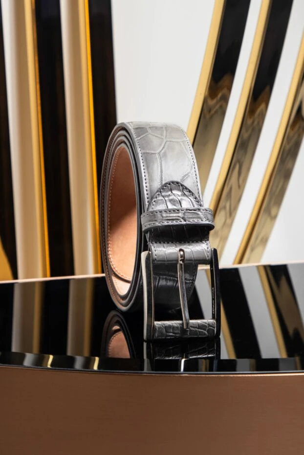 Cesare di Napoli ремінь зі шкіри крокодила асфальтово-сірий чоловічий 157540 - фото 2