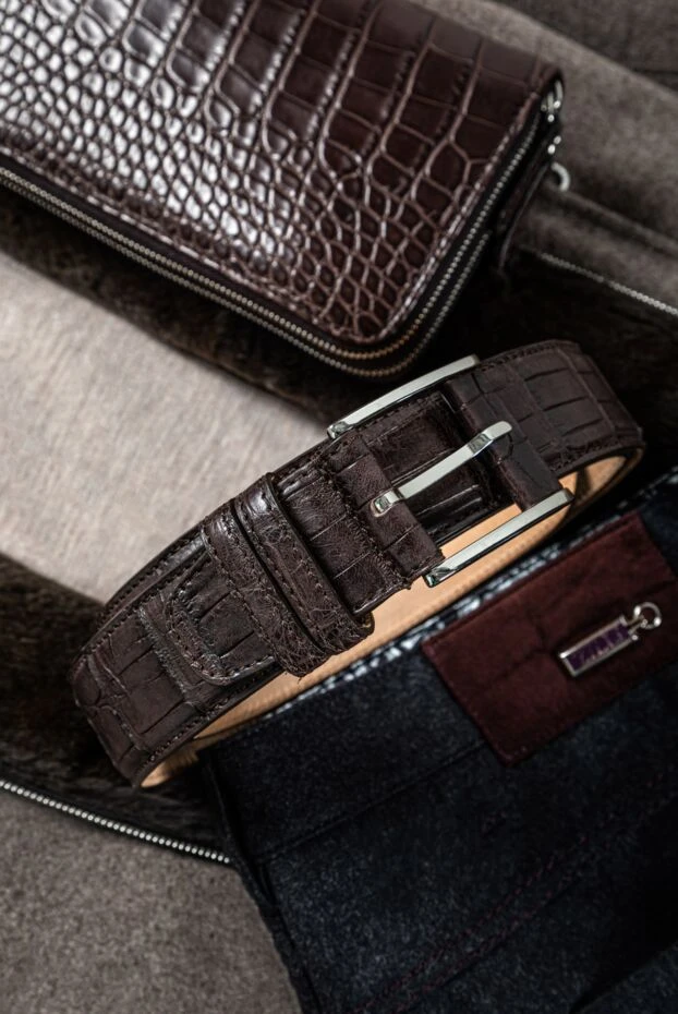 Cesare di Napoli classic dark chocolate crocodile leather belt 157543 - photo 3