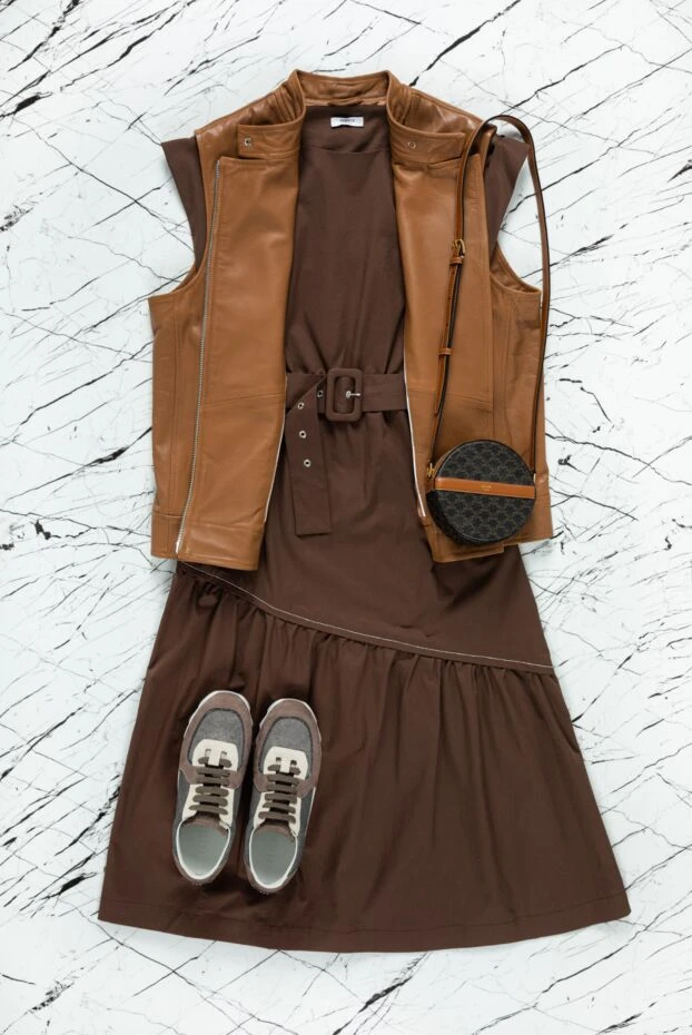 Peserico brown asymmetrical dress with belt for women 157556 - photo 2