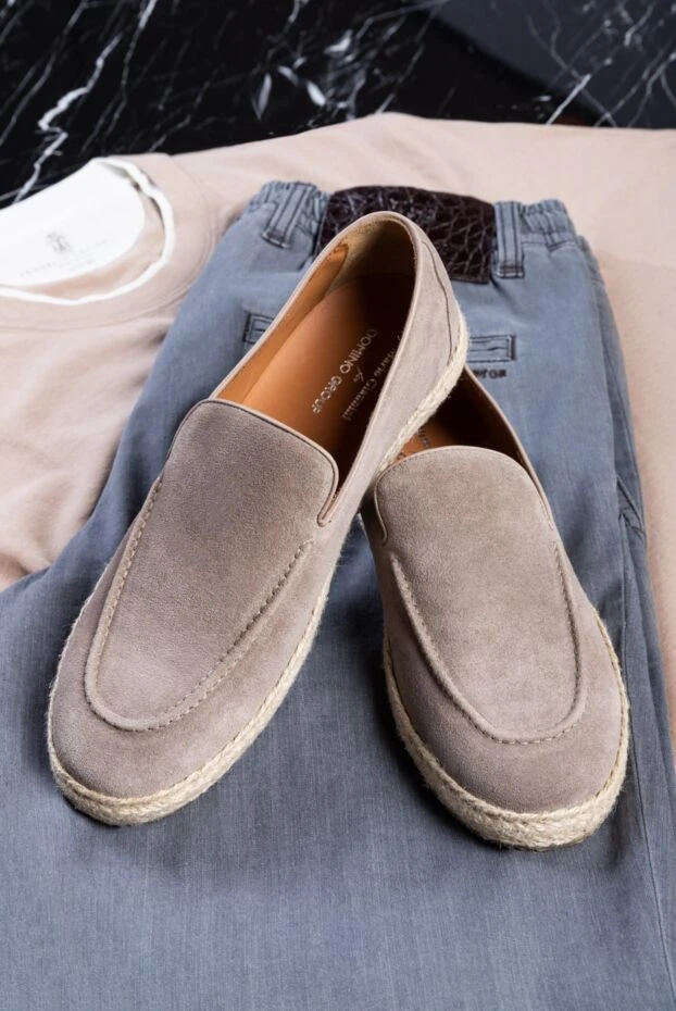 Замшевые эспадрильи мужские бежевые с джутовой отделкой - фото 2