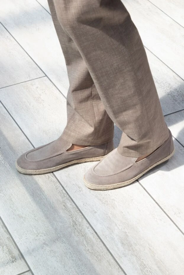 Doucal`s men's suede espadrilles beige with jute trim 157598 - photo 3