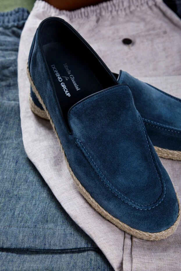 Слипоны-эспадрильи замшевые синие с контрастным джутом мужские - фото 2