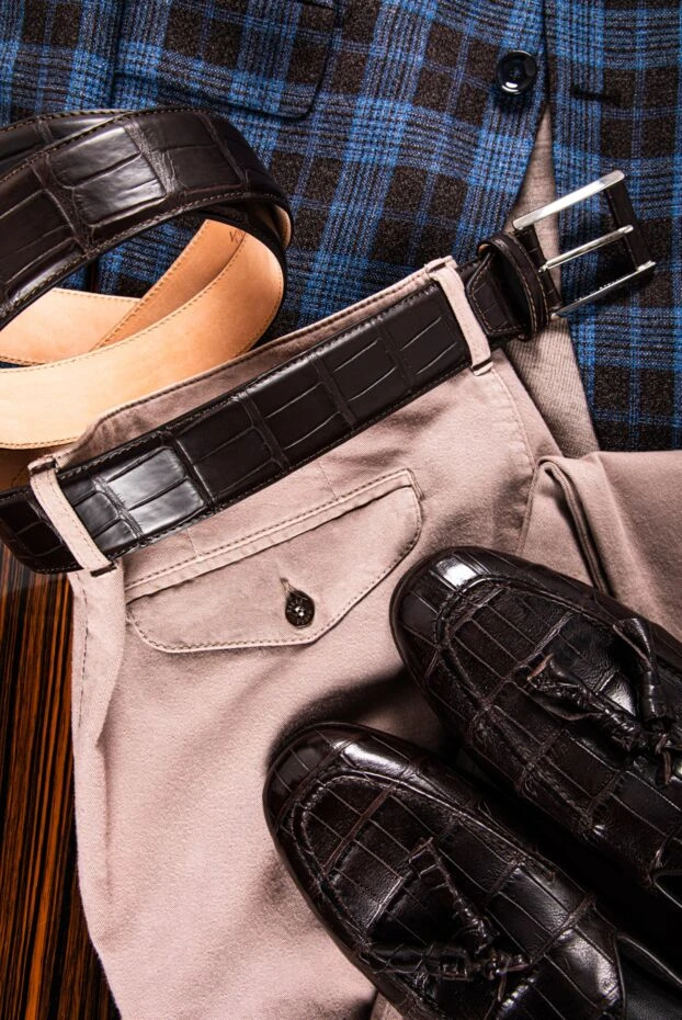 Rich brown crocodile leather belt for men - photo 2