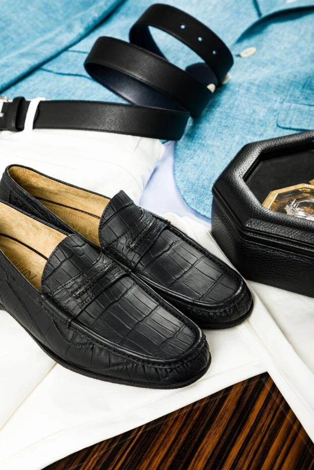 Лофери-драйвери чоловічі чорні зі шкіри алігатора - фото 2