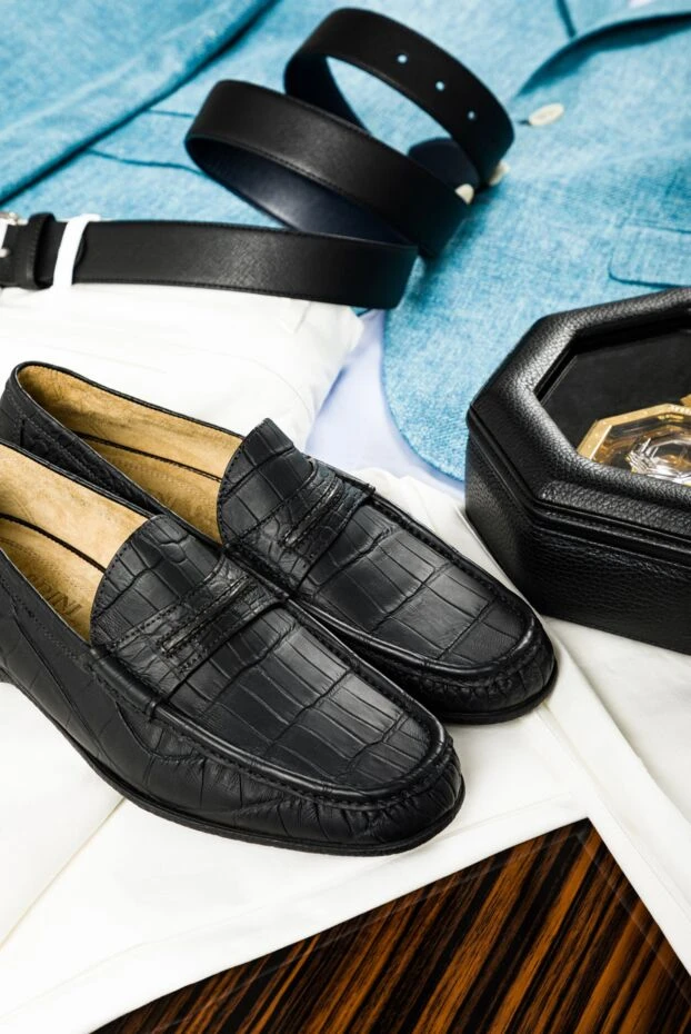 Tardini лофери-драйвери чоловічі чорні зі шкіри алігатора 157679 - фото 3