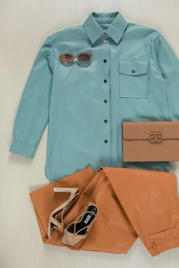 DROMe women's leather wide pants beige 157689 - photo 2