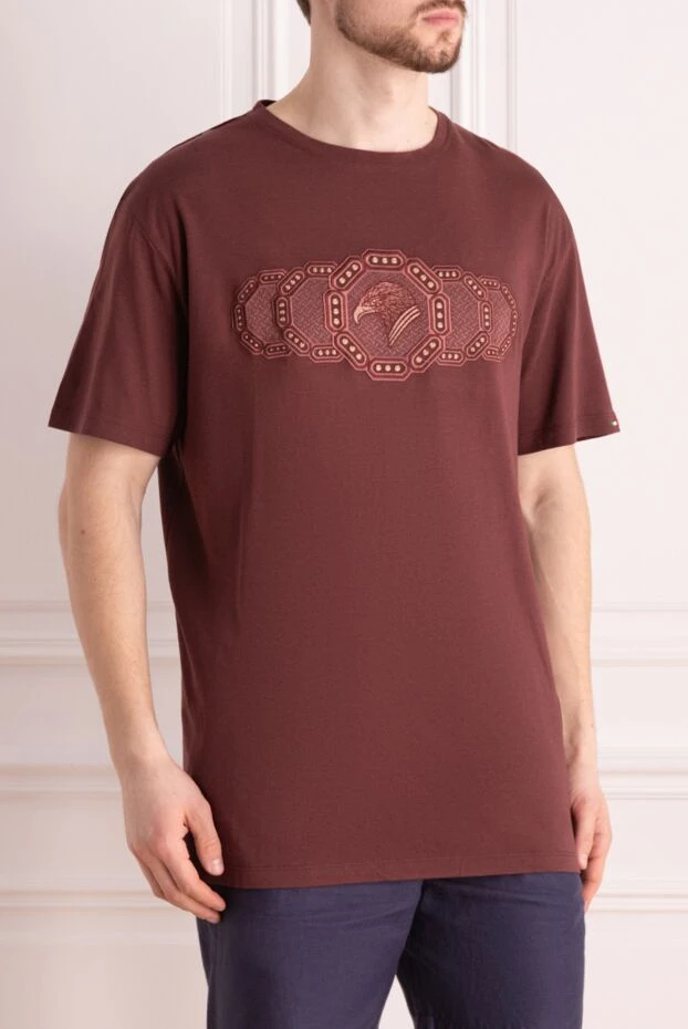 Stefano Ricci футболка з бавовни та модала бордова чоловіча 157702 - фото 3