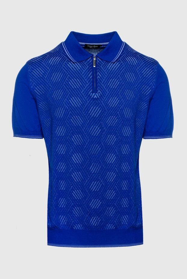 Blue cotton and silk polo shirt for men - photo 1