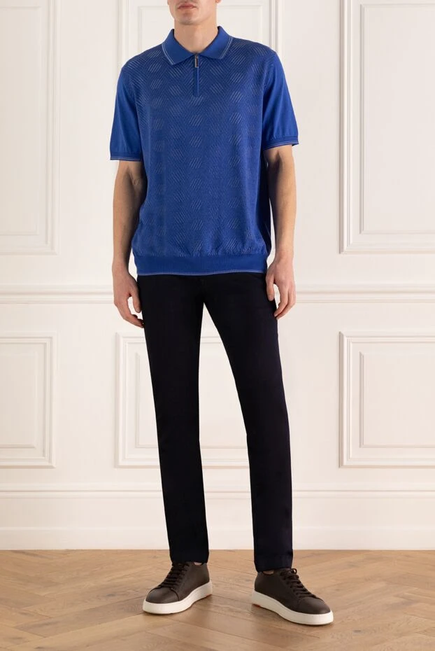 Stefano Ricci поло из хлопка и шелка синее мужское 157710 - фото 2