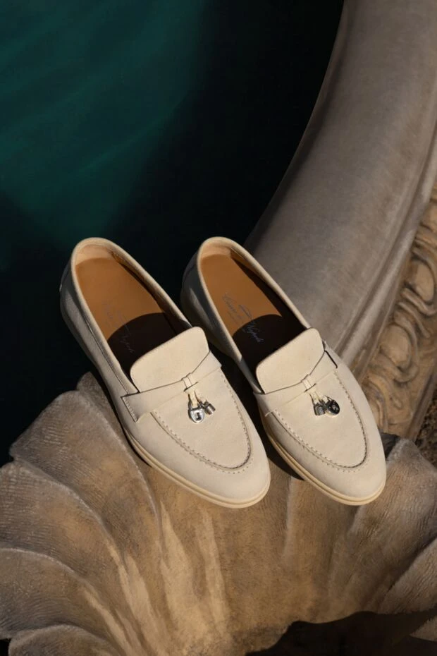 Cesare di Napoli loafers women's suede with metal elements white 157732 - photo 2