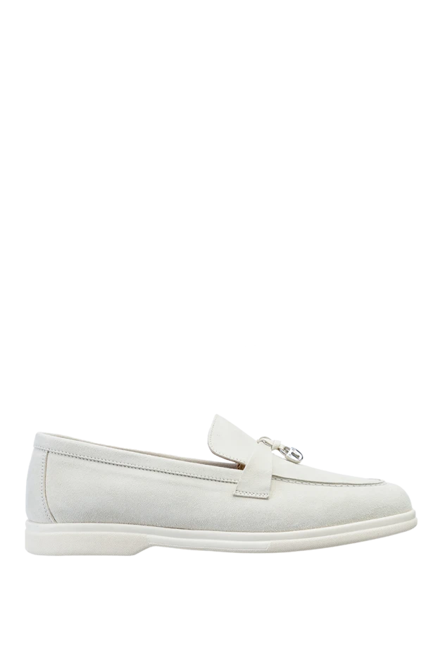 Loafers women's suede with metal elements white