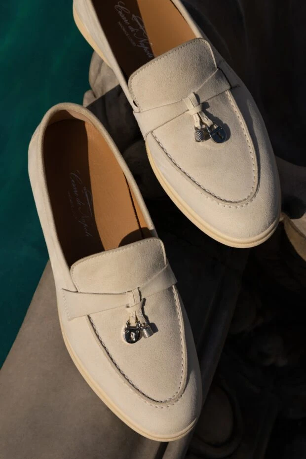 Cesare di Napoli loafers women's suede with metal elements white 157732 - photo 3