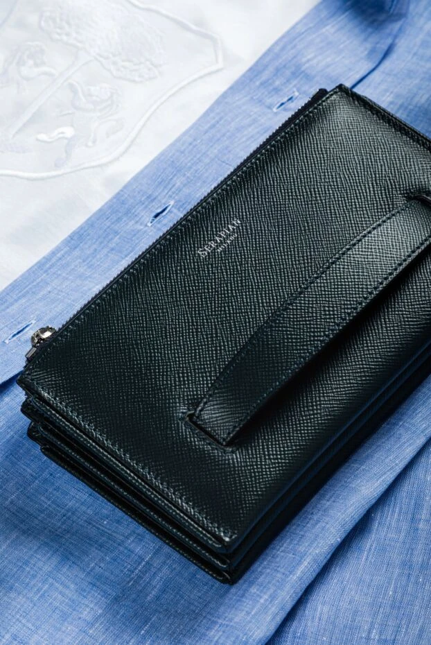 Serapian mens blue leather clutch evoluzione with three compartments and a securing handle 157756 - photo 3