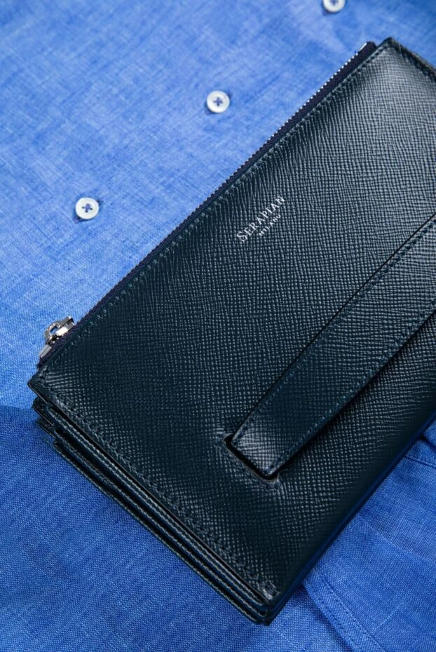 Serapian mens blue leather clutch evoluzione with three compartments and a securing handle 157756 - photo 2
