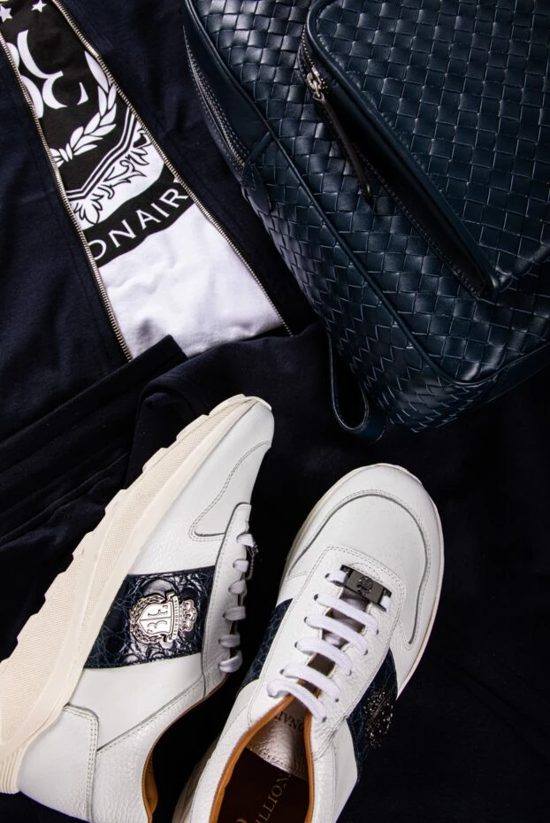 Billionaire мужские кроссовки из кожи белые с тиснением и эмблемой 157901 - фото 2