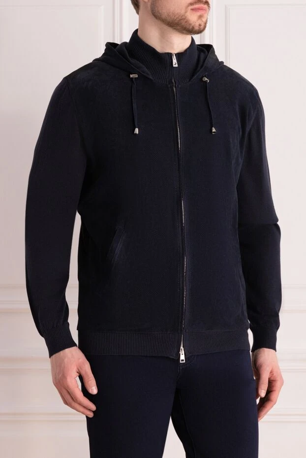 Tombolini blue suede sports jacket with a knitted hood 196558 - photo 3
