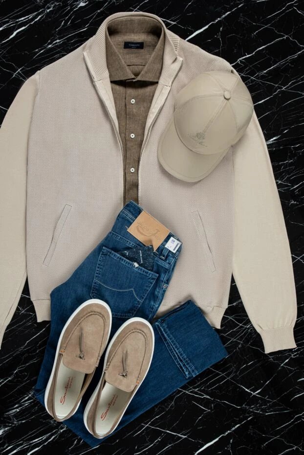 Tombolini кардиган мужской из замши, хлопка и шелка бежевый 157920 - фото 3