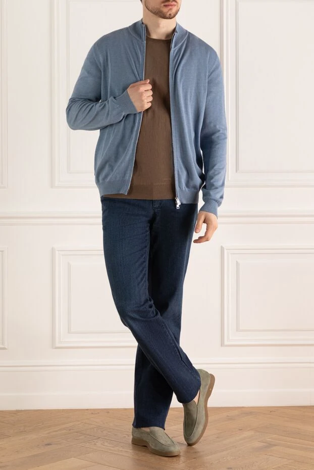 Tombolini man men's cardigan made of suede, cotton and silk blue buy with prices and photos 157921 - photo 2