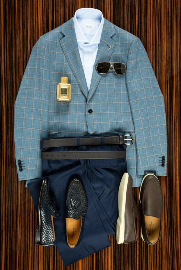 Tombolini пиджак мужской с выразительным клетчатым узором в синем цвете 157928 - фото 2