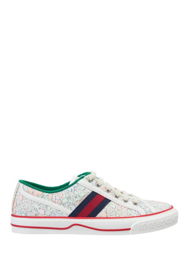 Women's sneakers with a floral print and logo in white