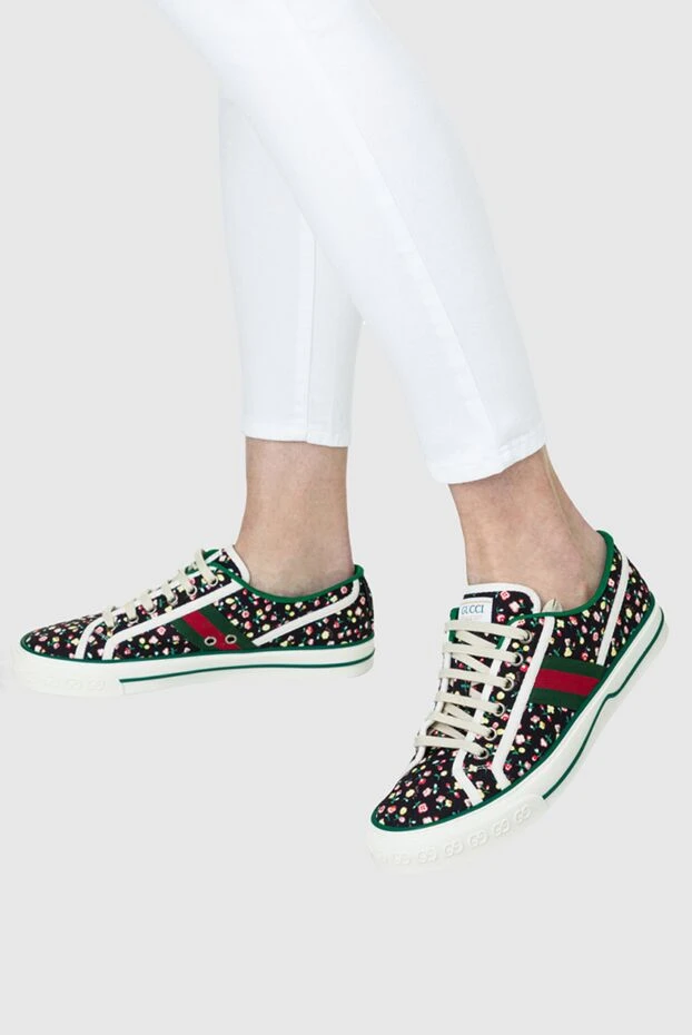 Gucci women's sneakers with a floral print and logo in black 158005 - photo 2