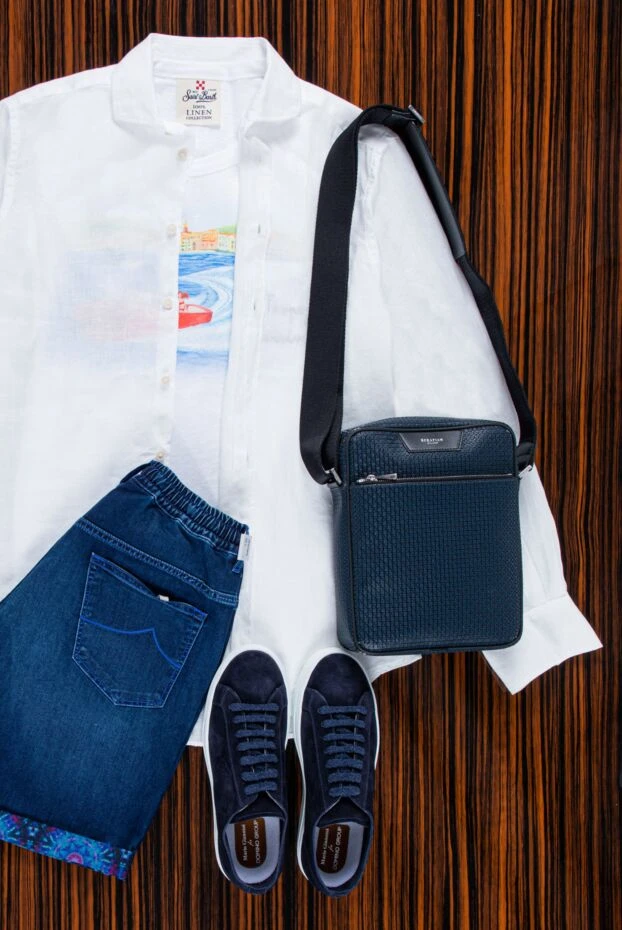 Jacob Cohen синие шорты из денима на кулиске и отворотами с принтом 158044 - фото 3