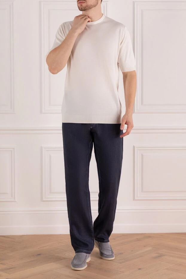 Cesare di Napoli man short sleeve jumper in silk and cotton white for men buy with prices and photos 158053 - photo 2