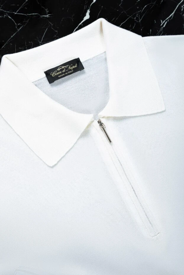Cesare di Napoli silk knit polo shirt white slim fit men's 158066 - photo 2