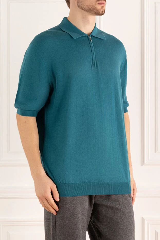 Cesare di Napoli cotton polo shirt green with zipper men's 196927 - photo 3