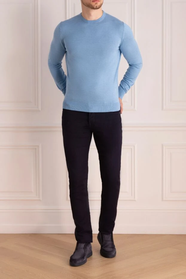 Cesare di Napoli man blue silk and cotton jumper for men buy with prices and photos 158104 - photo 2