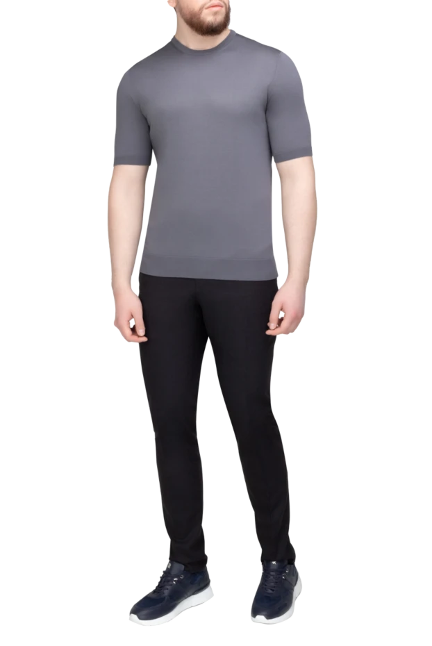 Cesare di Napoli short sleeve jumper made of silk and cotton gray for men 196543 - photo 2