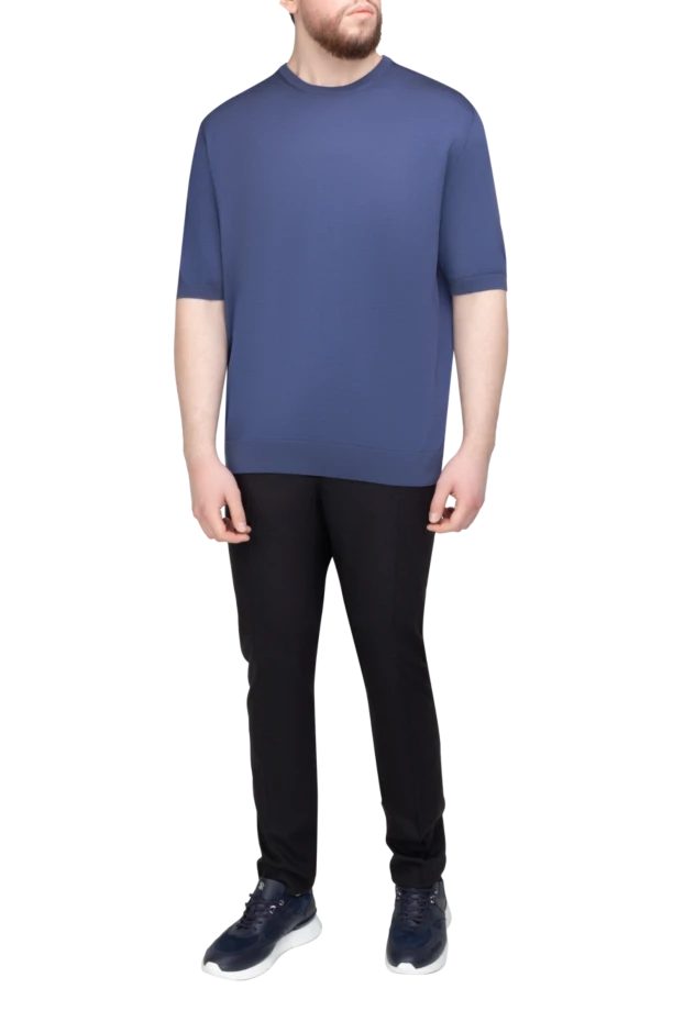 Cesare di Napoli short sleeve jumper made of silk and cotton blue for men 196535 - photo 2