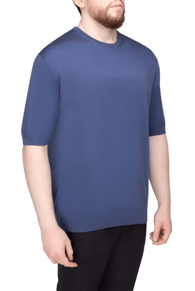 Cesare di Napoli short sleeve jumper made of silk and cotton blue for men 196535 - photo 3
