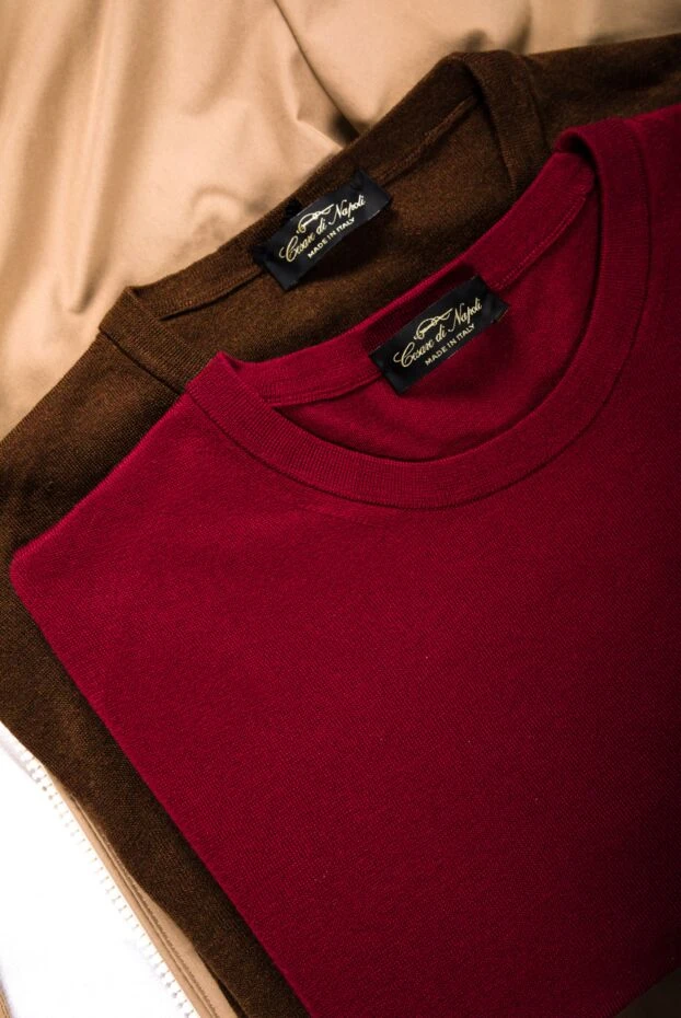 Cesare di Napoli burgundy slim-fit silk short-sleeve jumper for men 158130 - photo 2