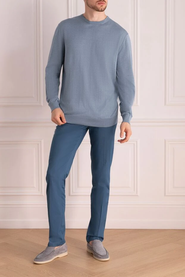 Cesare di Napoli man blue silk and cotton jumper for men buy with prices and photos 158182 - photo 2