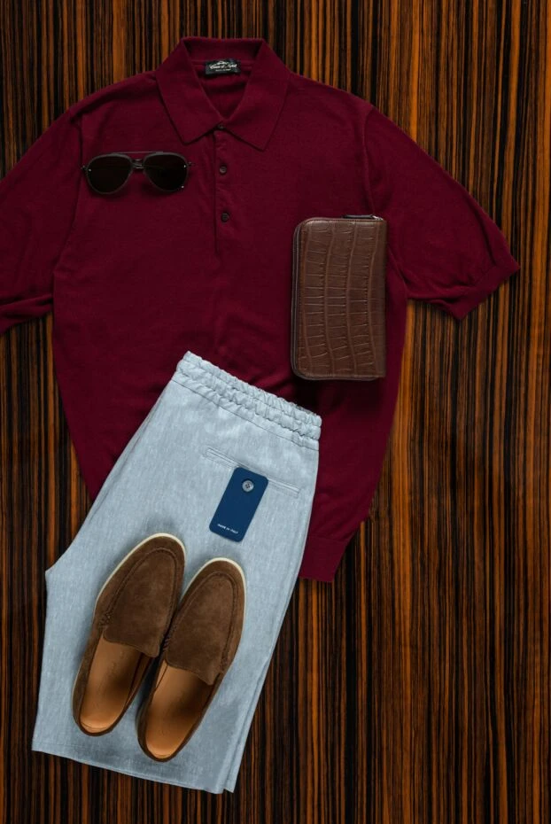 Cesare di Napoli soft knitted polo in burgundy shade made of cotton and silk 158201 - photo 2