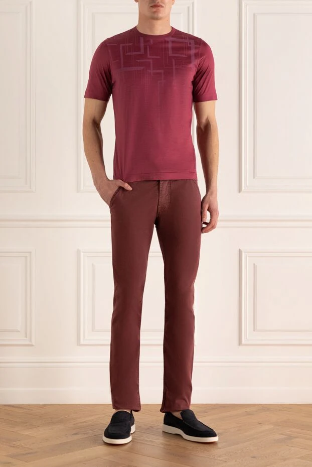 Jacob Cohen men's jeans in burgundy shade with classic cut 197021 - photo 2