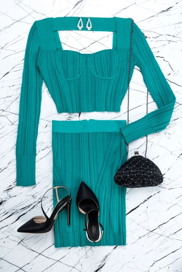 Herve Leger костюм с юбкой из полиамида и вискозы зеленый женский 158580 - фото 2